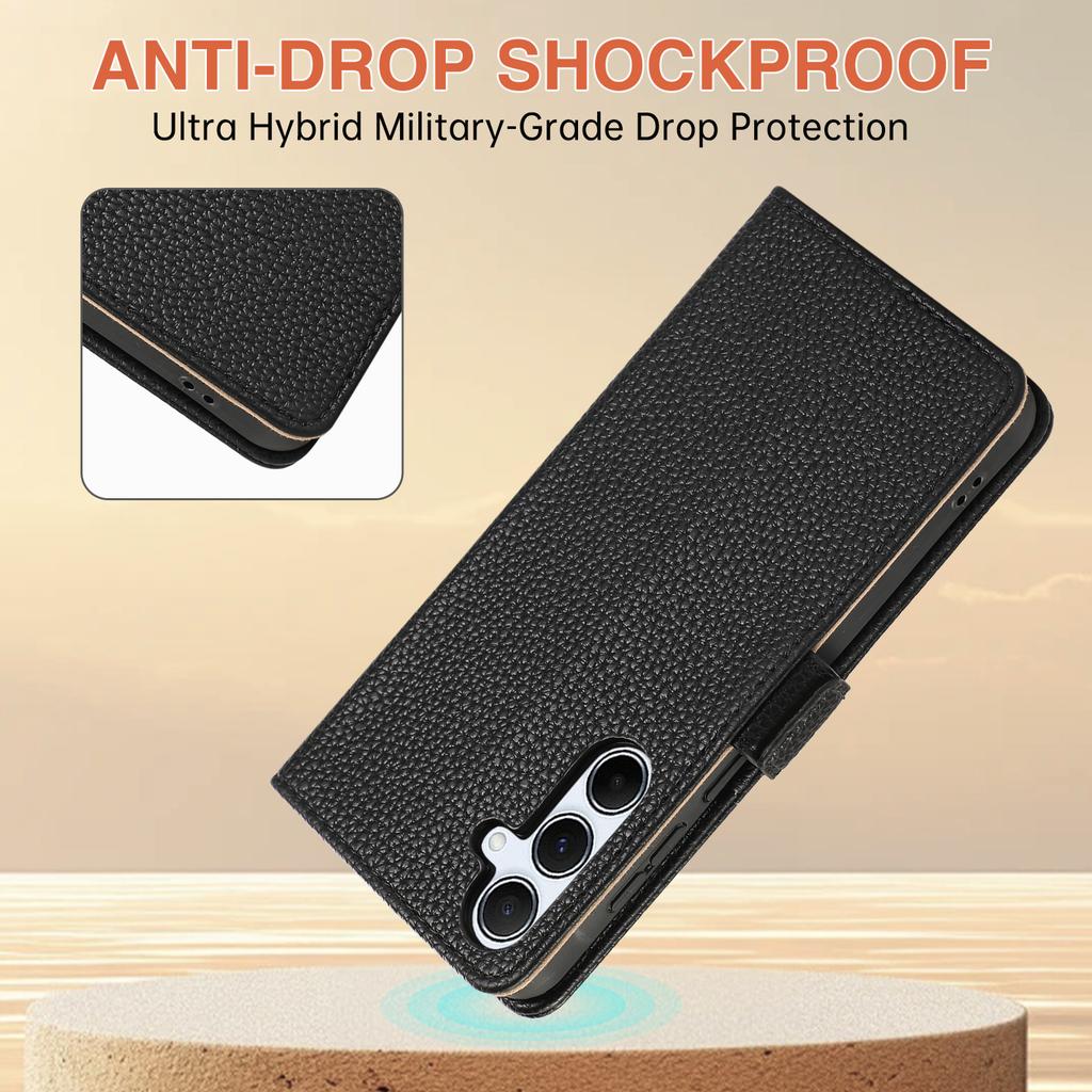 For Samsung Galaxy A55 5G Wallet Phone Case Shockproof TPU+PU Leather Flip Cover with Mirror,Strap