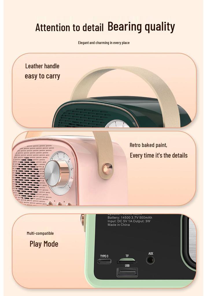 DW21 Retro Bluetooth Portable Mini Speaker - Wireless, Handheld, Ideal for Home & Outdoor Use, Personalized Gift.