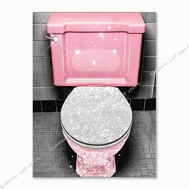Quadri Glam Per Bagno HOGEBIG: Stampe Glitterate Su Tela, Set 6 Pezzi Rosa E Nero 28x36 Cm