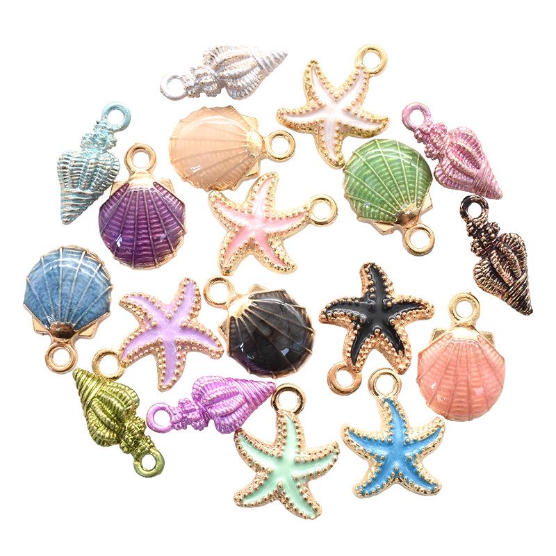 Multicolor Starfish & Seashell Conch Pendant — Marine Life DIY Alloy Jewelry Accessory