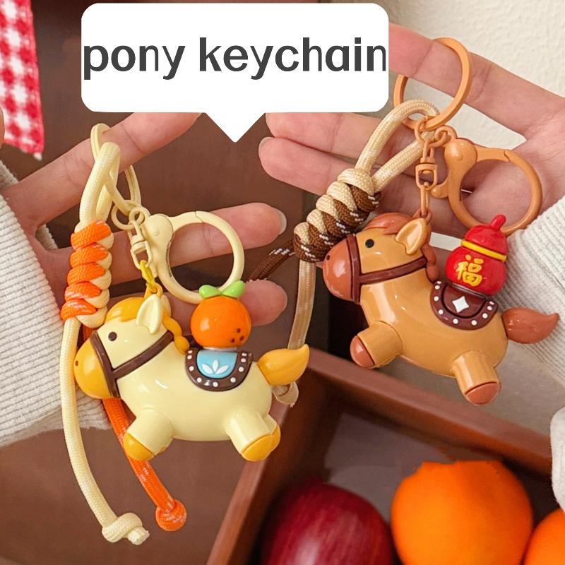 Cartoon Rotatable Pony Pendant Keychain Kawaii Creative Horse Cute Doll Ornament Backpack Decoration Accessories Toy Gifts