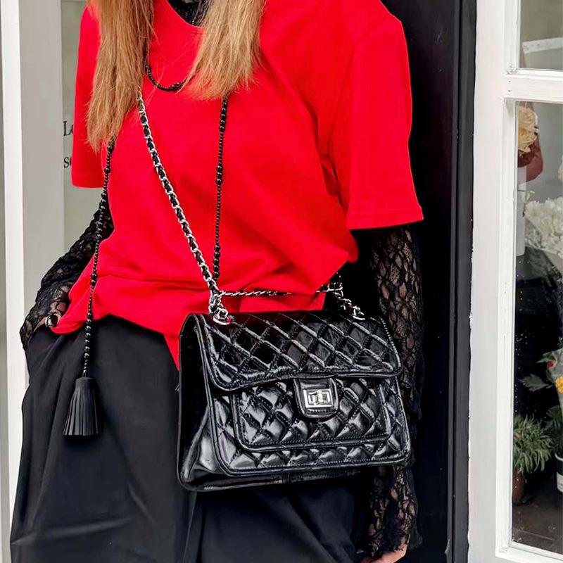 

Кожаная сумка Niche Chain Grid Bag Высококачественная маленькая квадратная сумка Большая вместительная сумка через плечо Женская сумка через плечо 24.5×18×8 чёрный