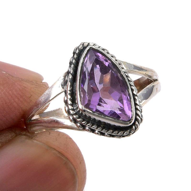 

Natural Pink Amethyst Gemstone Handmade 925 Sterling Silver Gift Ring S.7 C3I23