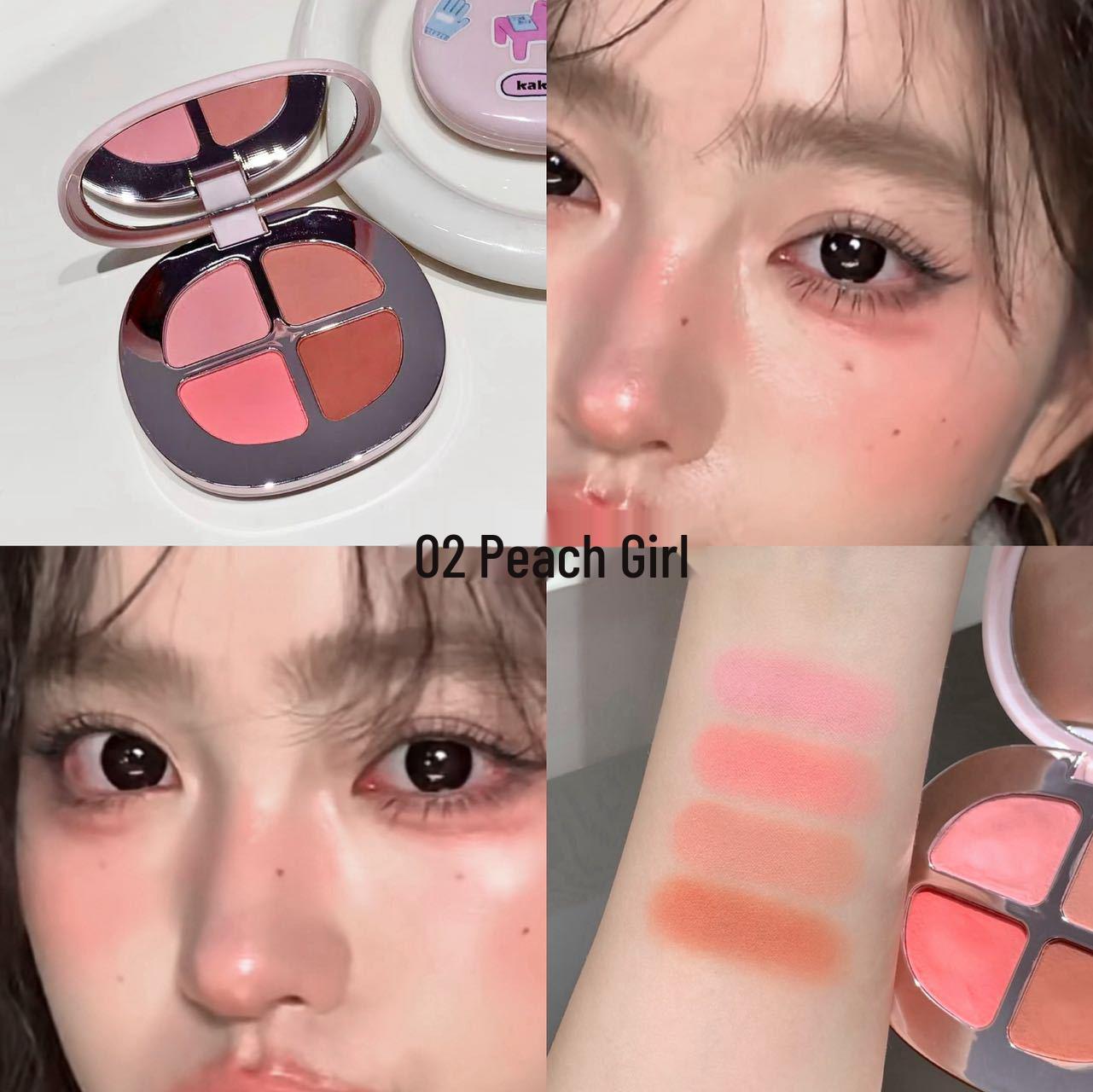 Kakashow Палетка румян из четырех цветов  Расцветающие щеки : Натуральный, Стойкий, Осветляющий и Контурирующий.