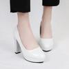 Four Seasons Dress Work Women's Shoes Large Size Black High Heels Etiquette Round Head Thick Heel Professional Shoes 10cm (New)