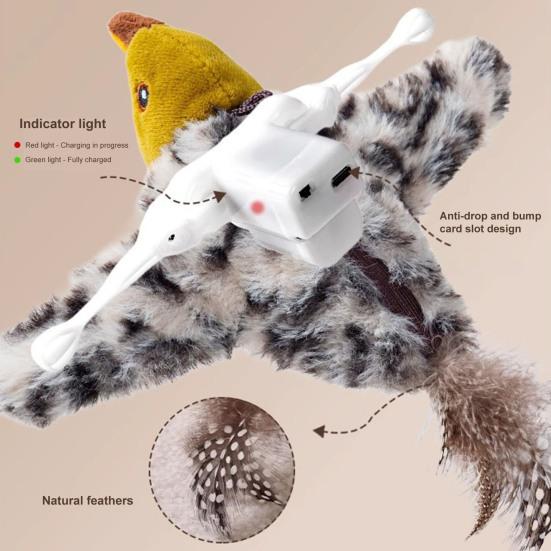 Chirping Bird Cat Toy Rechargeable Plush Bird Flapping Wings Interactive Electric Flying Bird Toy for Cats Chasing Natural Hunting Instinct