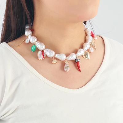 Fashion Baroque Imitation Pearl Alloy Heart-shaped Necklace Pendant For Women