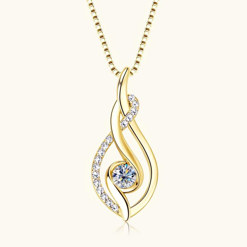 Twisted Teardrop Hollow Partial Paved Stone Center Round Zircon Pendant Women Clavicle Necklace