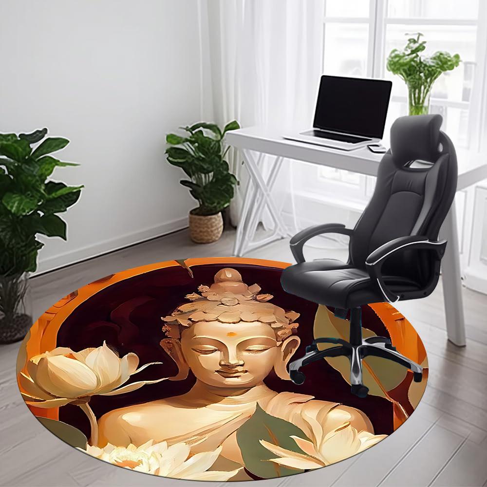 1PC Buddha Lotus Office Round Area Rug, Mat Suitable ForOffice, Under Office Chairs Bedroom Living Room Home Decor, Room Deco