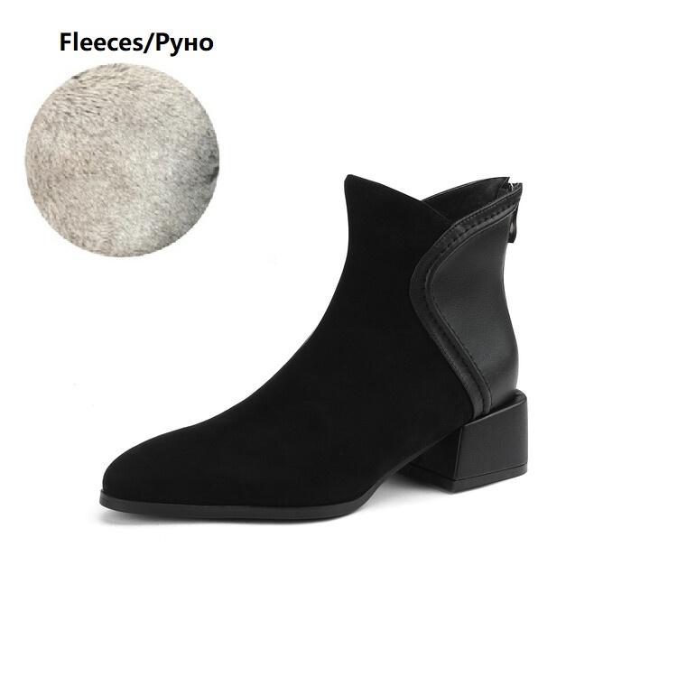 Fashion NEW Fall Shoes Women Sheep Suede Ankle Boots Round Toe Chunky Heel Boots for Women Winter Mature Women Boots Zipper Modern Boots
