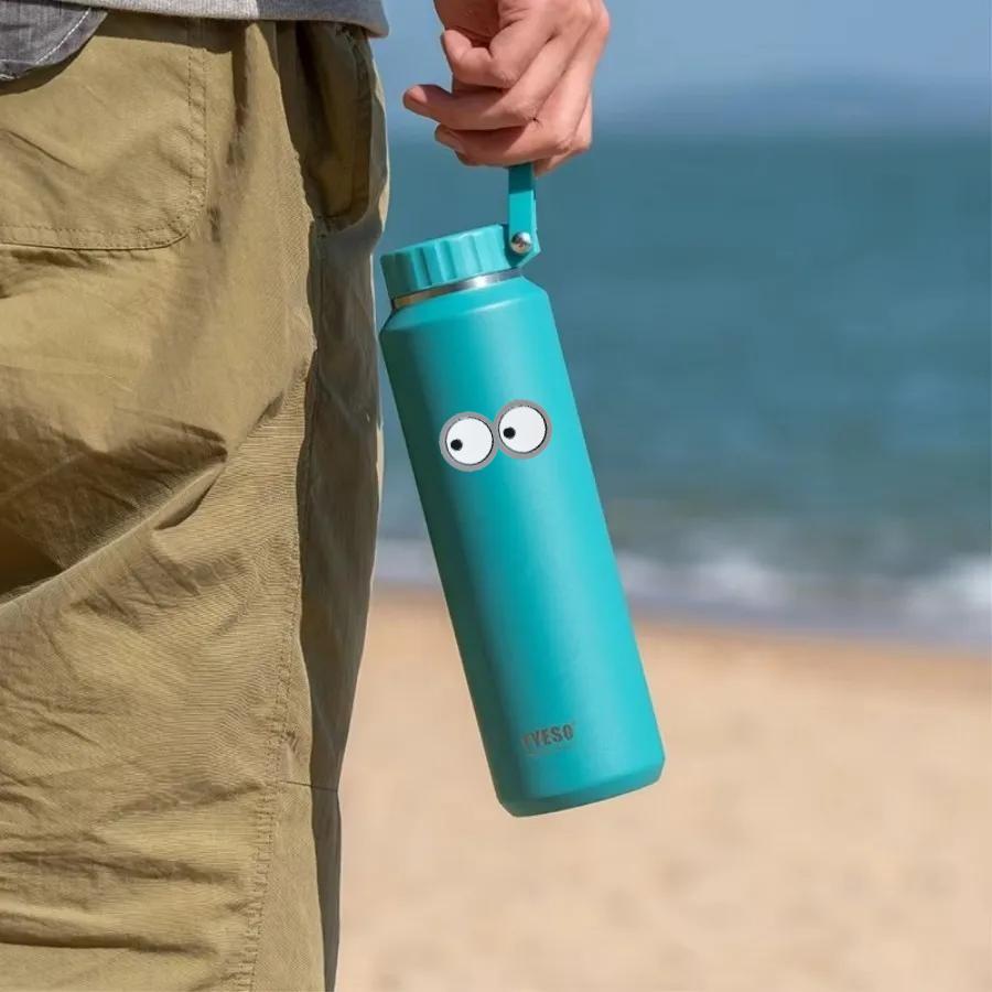 Tyeso 500ml Thermoses with Handle Large Capacity Insulated Easy-Pull Cup Sport Water Bottle for Men Women Portable Mug Hydration with Eye Sticker