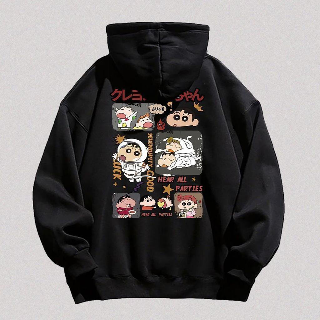 Korean version of cartoon crayon small hooded sweater women's autumn and winter models popular simple and loose trendy brand velvet jacket