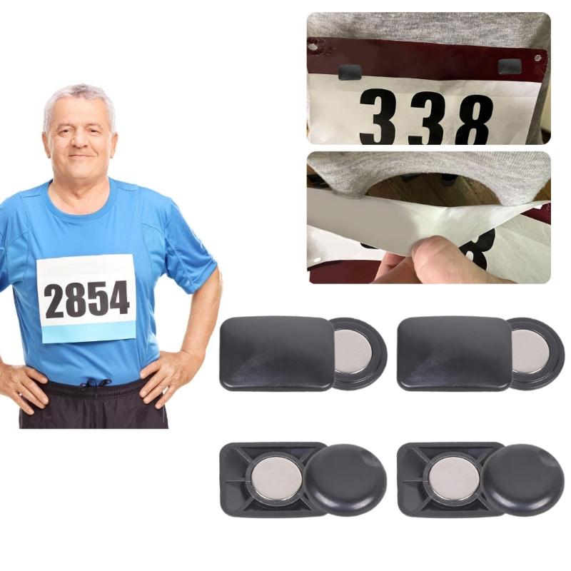 Pack of 4 Pairs Running Bib Magnetic Buckles No Pin Secure Attachment Lightweight Design For Running Event