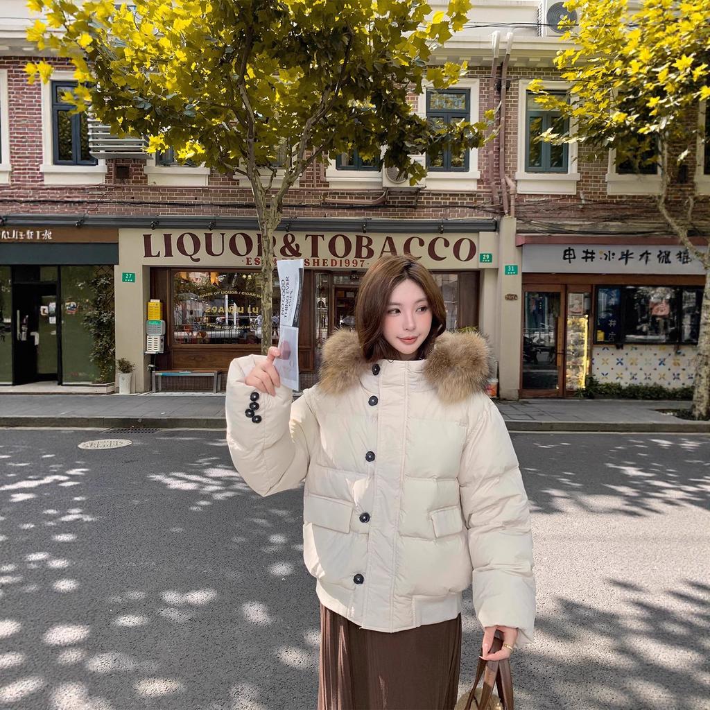 Women's new large fur collar cold windproof lightweight thickened fluffy warm loose high-quality fabric casual sports Parker cotton jacket