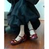 2025 New Red Mary Jane Shoes Japanese Round Head College Style Love Buckle Small Leather Shoes Women's Patent Leather Retro Single Shoes