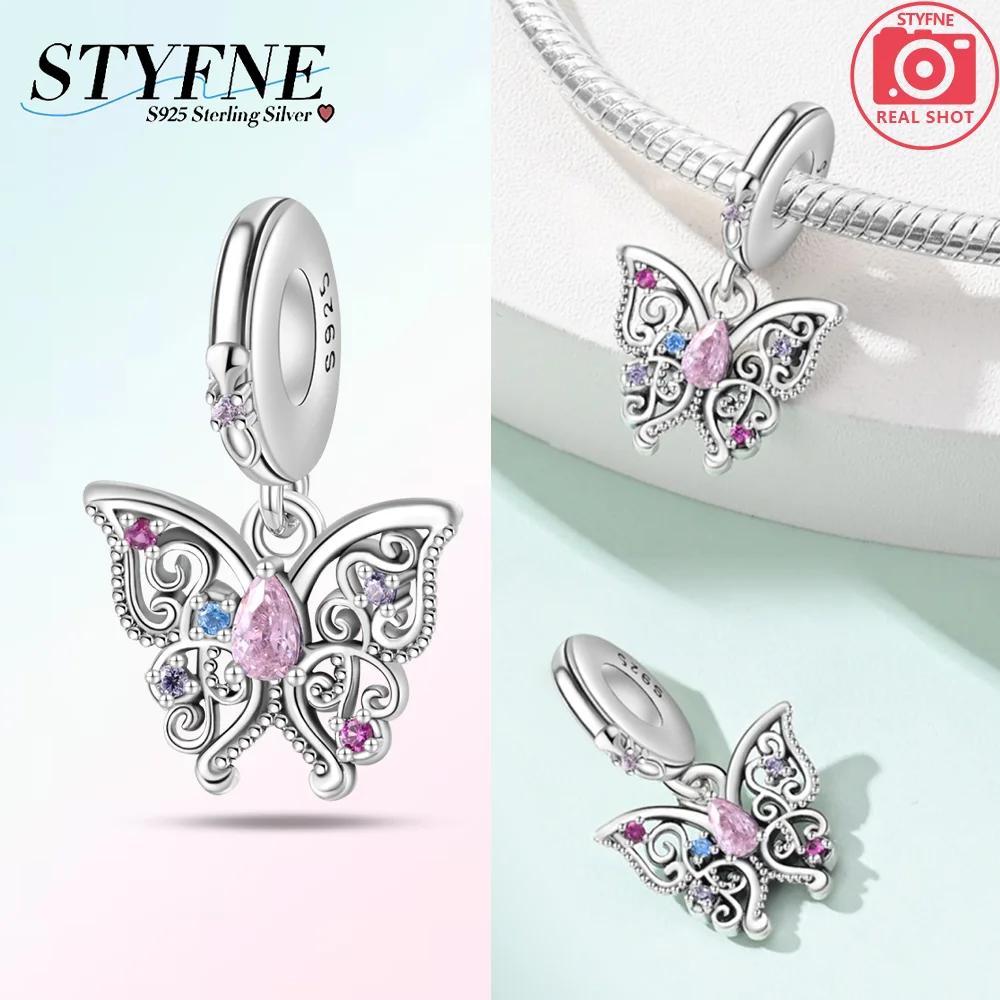 Charms Copper Butterfly Series Zircon Colorful Butterfly Beaded Pendant Fit Original Bracelet Diy Jewelry Making For Women