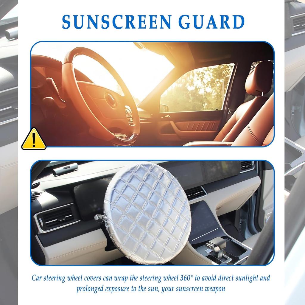Car Steering Wheel Cover Sun Shade,Aluminum Film Car Wheel Cover for Thermal Insulation & Cooling,3-Layer Thickened Steeringwheel Covers Fits 15.75"