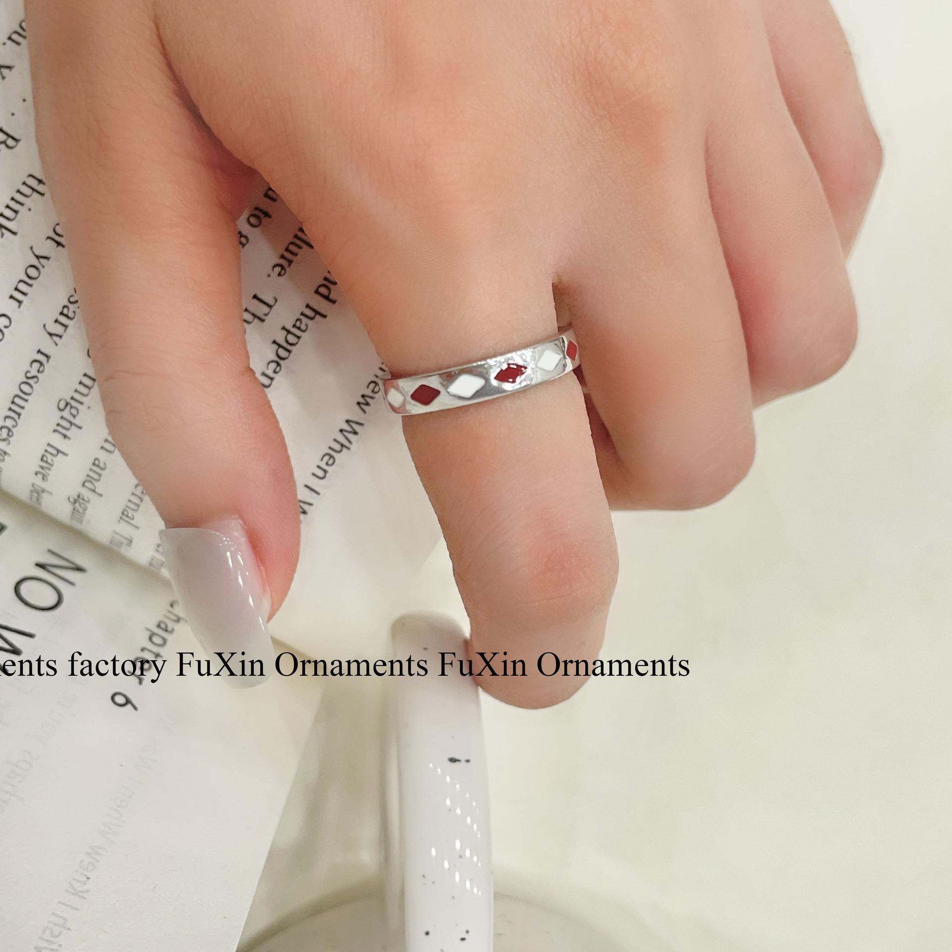 

Комплект колец в ретро-стиле в Корейском стиле Rr596 Diamond Drop Oil Ring белый/красный