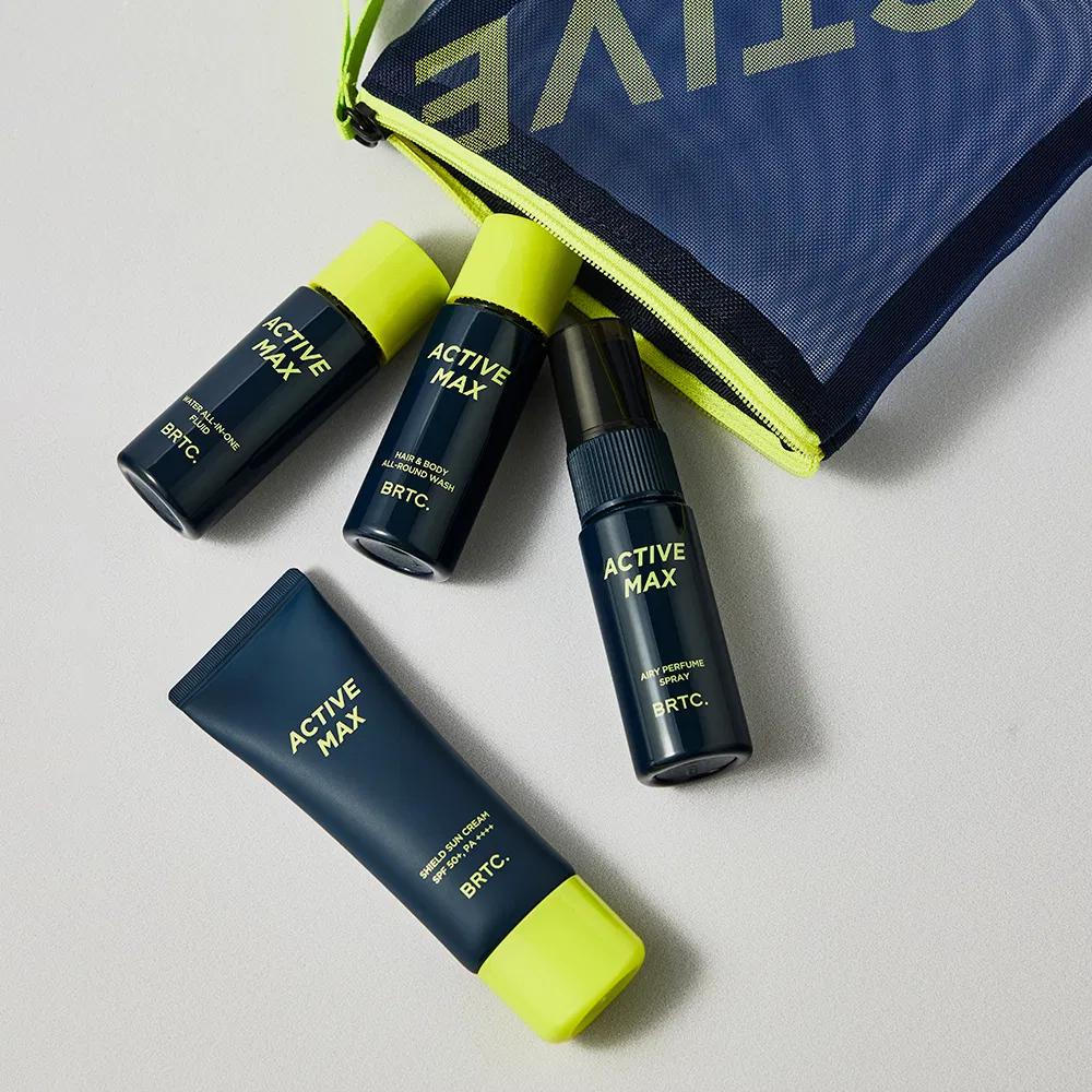 BRTC Homme Active Max Miniature 4-Piece Set Wash 20ml Fluid 20ml Spray 19ml Sunscreen 20ml SPF50+ PA++++ Korean Men Skincare