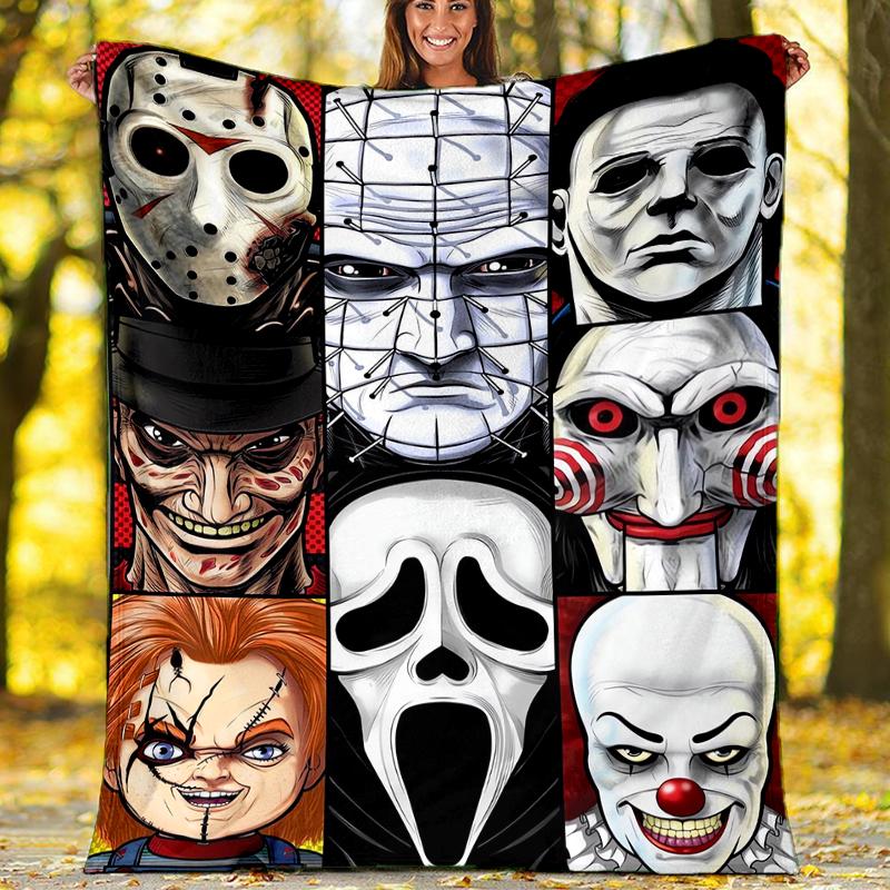 Halloween horror Theme Printed Blanket - Perfect for Couch, Bed, Travel & Outdoor Use | Machine Washable, Cozy & Durable.