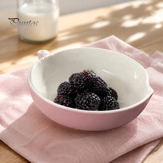 Küchengerät für frisches Obst und Gemüse Beeren-Waschschale, Erhöhtes Mittleres Abflussloch Obst-Spül-Keramik-Servierschale Trauben Selbst-Drehendes Sieb
