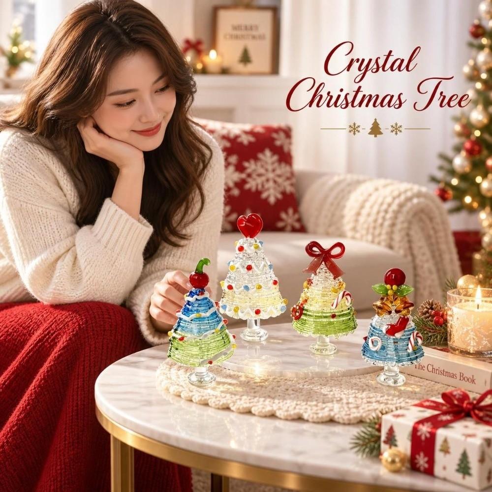 Home Decor Christmas Tree Figurines Brushed Glass Christmas Decoration Crystal Christmas Tree Gift