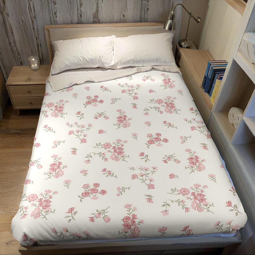 Cream Pink Flowers Flannel Blanket Warm Soft Halloween Christmas Couch Warm Cozy Decorative Decor Gift for All Season