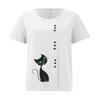 Summer Oversized Cotton and Linen Short-sleeved T-shirt, Cotton and Linen Cat Printed Oversized Women's Clothing