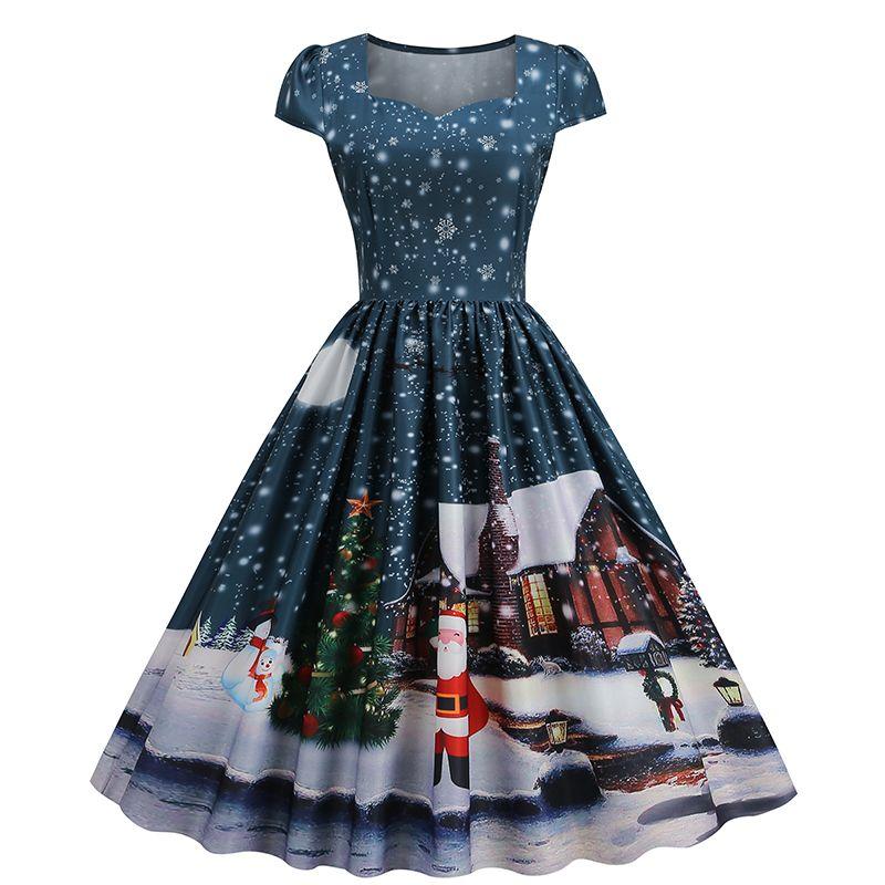 

New Women s Retro Positioning Printed A- line Skirt Christmas Image color S