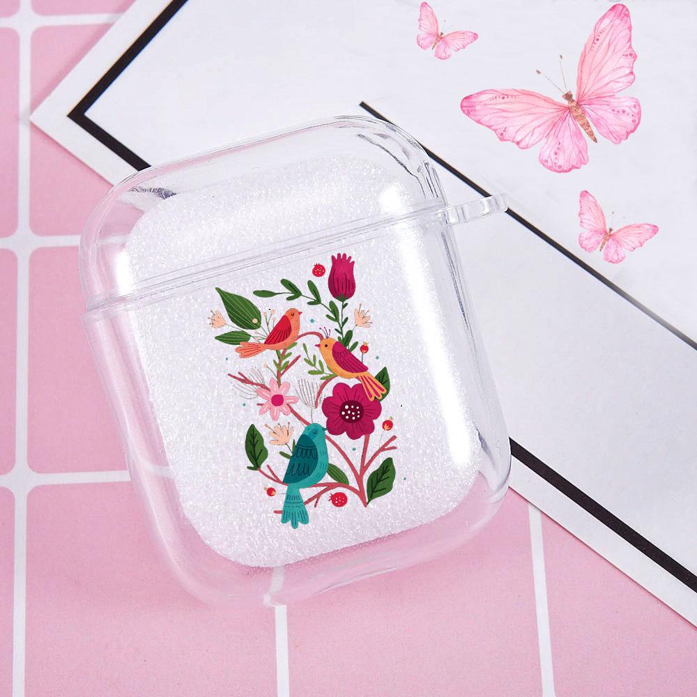 Flower Birds Case for Airpods 2 1 Cover Wireless Bluetooth Eaphone Cover Cute Lovers Couple Soft TPU Airpods Case Cover Coque
