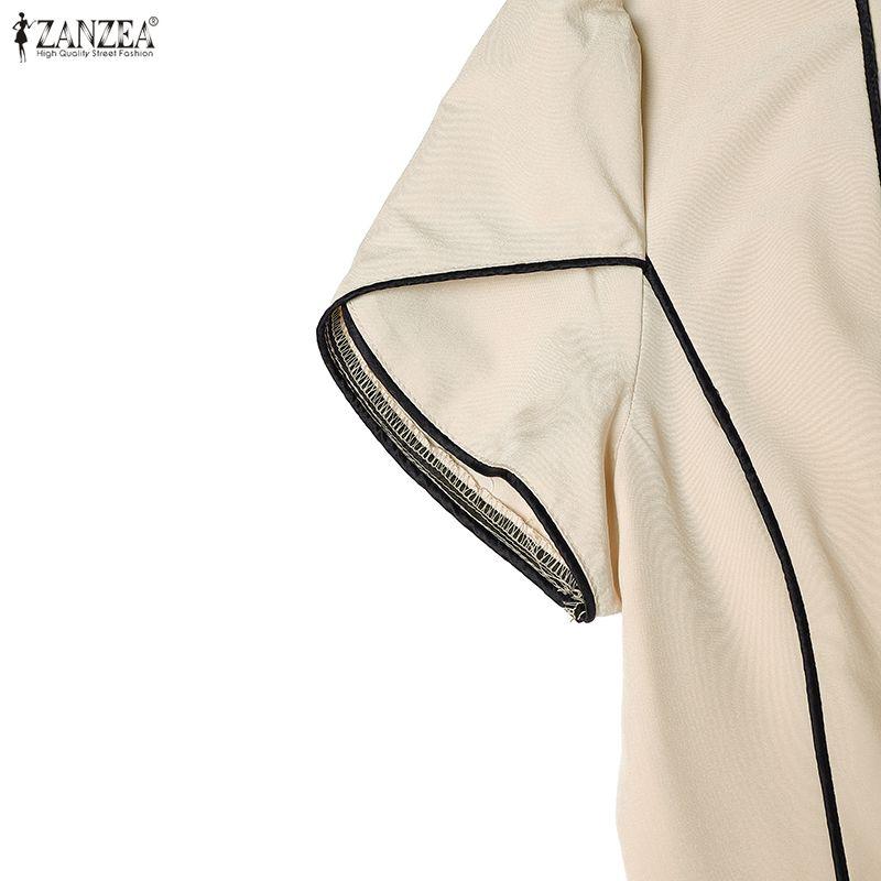 ZANZEA Vestido de Verano Elegante de Manga Corta con Cuello Redondo Casual para Mujer
