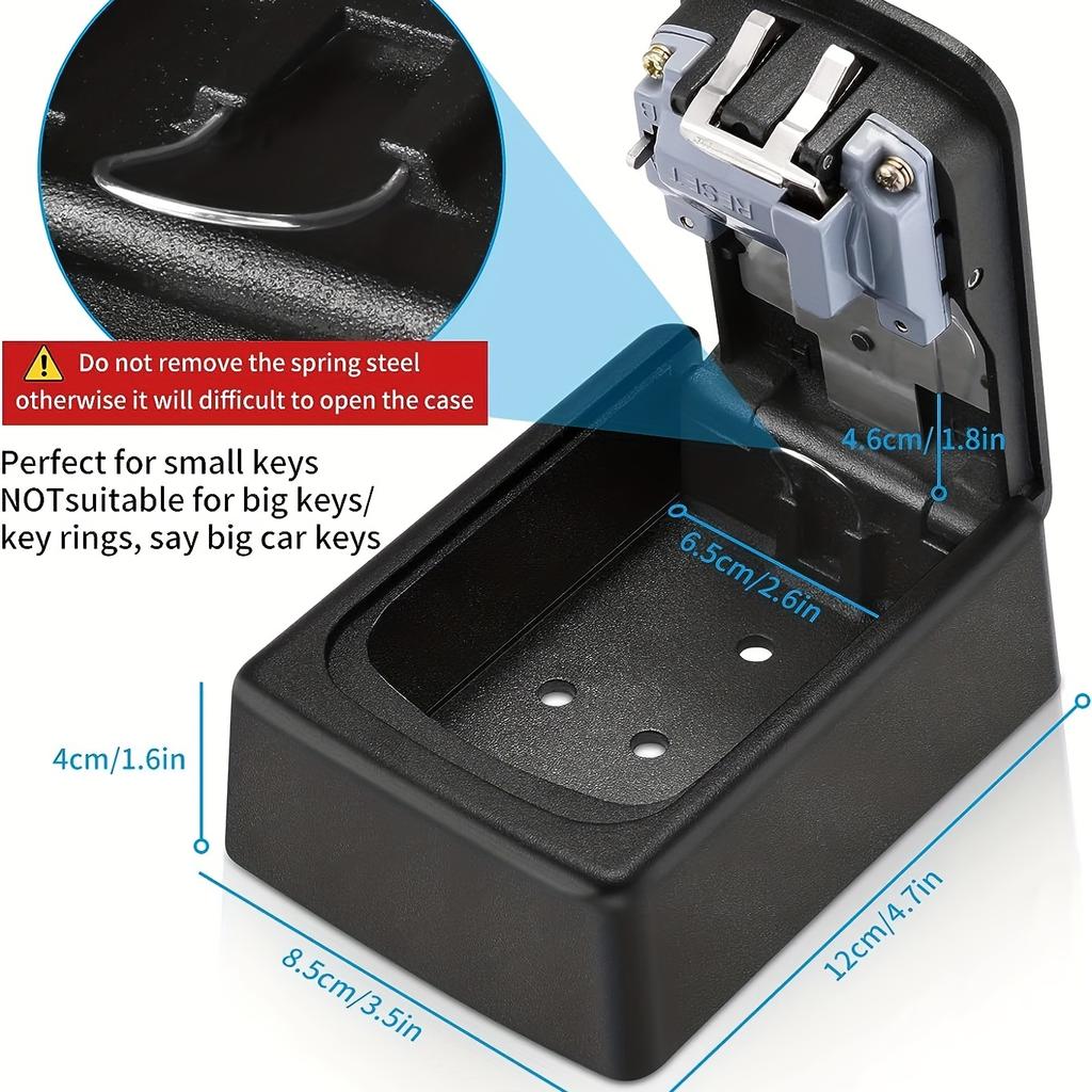 Secure & Spacious Wall-Mounted Key Safe - Waterproof, Weatherproof Metal Lock Box with 4-Digit Combination for Home Keys, Easy Install, Black