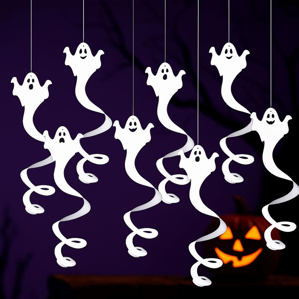 8pcs Paper Halloween Ghost Pendant White Ghost Hanging Garland  Ghost Festival