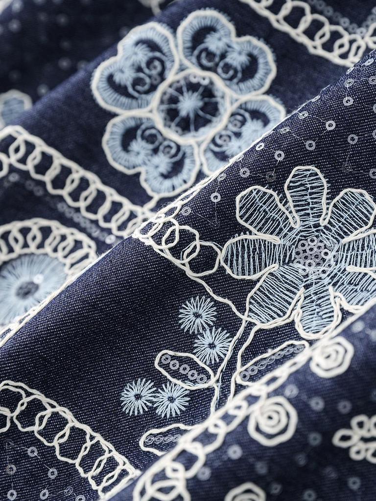 High-Quality French Retro Sequin Embroidered Denim Skirt Dress for Women