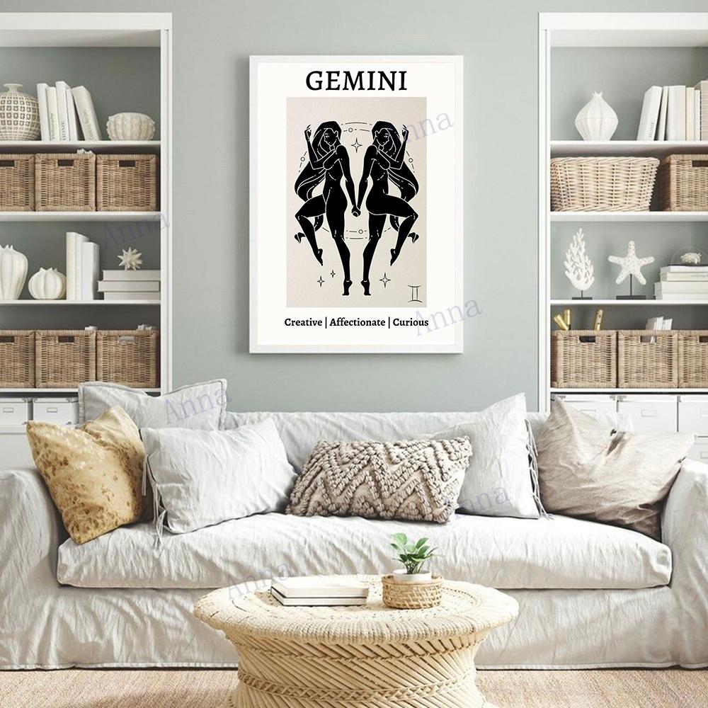 Retro 12 Zodiac Posters Capricorn Gemini Cancer Leo Libra Sagittarius Constellation Canvas Painting Wall Art Pictures Home Decor
