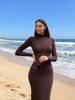 Rochie tricotată bodycon din lână cu mânecă lungă, cu nervuri, Europeană & Americană, Toamnă/Iarnă 2025