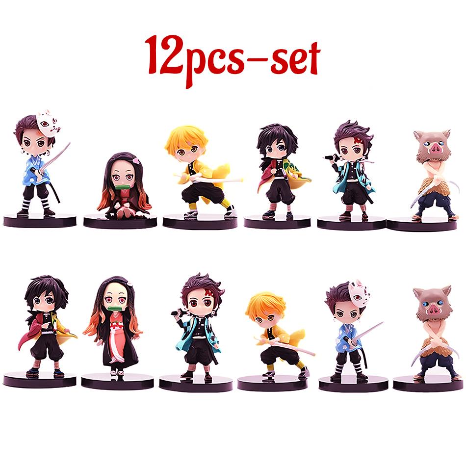 12pcs/set Anime Demon Slayer Kamado Nezuko Kamado Tanjuurou Battle Version Action Figure Collectible Models Toys 10cm