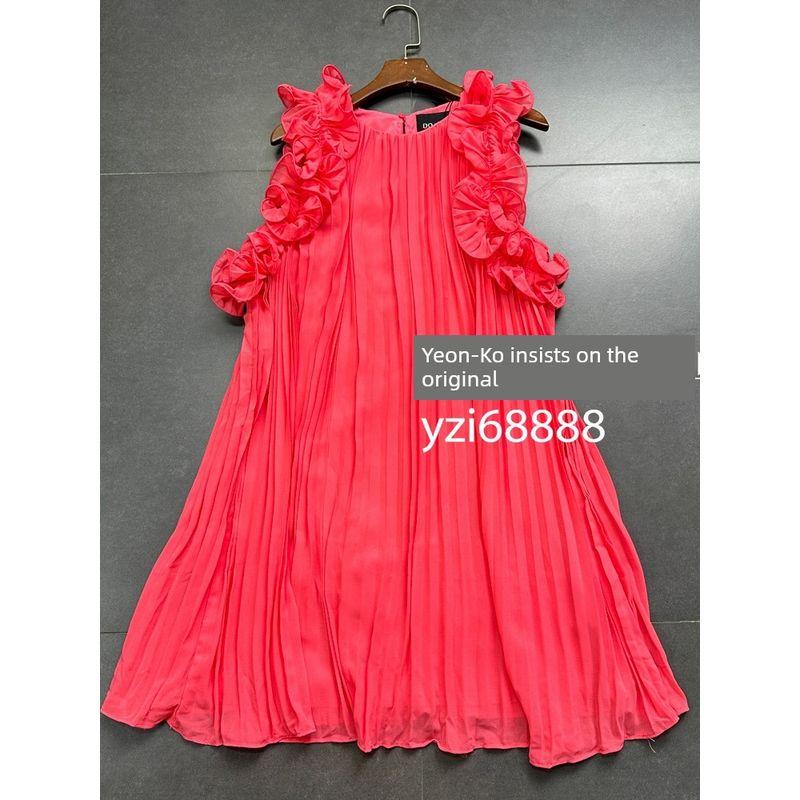 Export Los Angeles Single Do + B * Exquisite Three-Dimensional Lace Organ Pleated Sanzhai Style Loose Version A- Line Dress Women