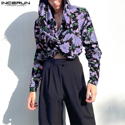 Men Long Sleeve Front Twisted Crop Hooded Hoodies Print Short Tops