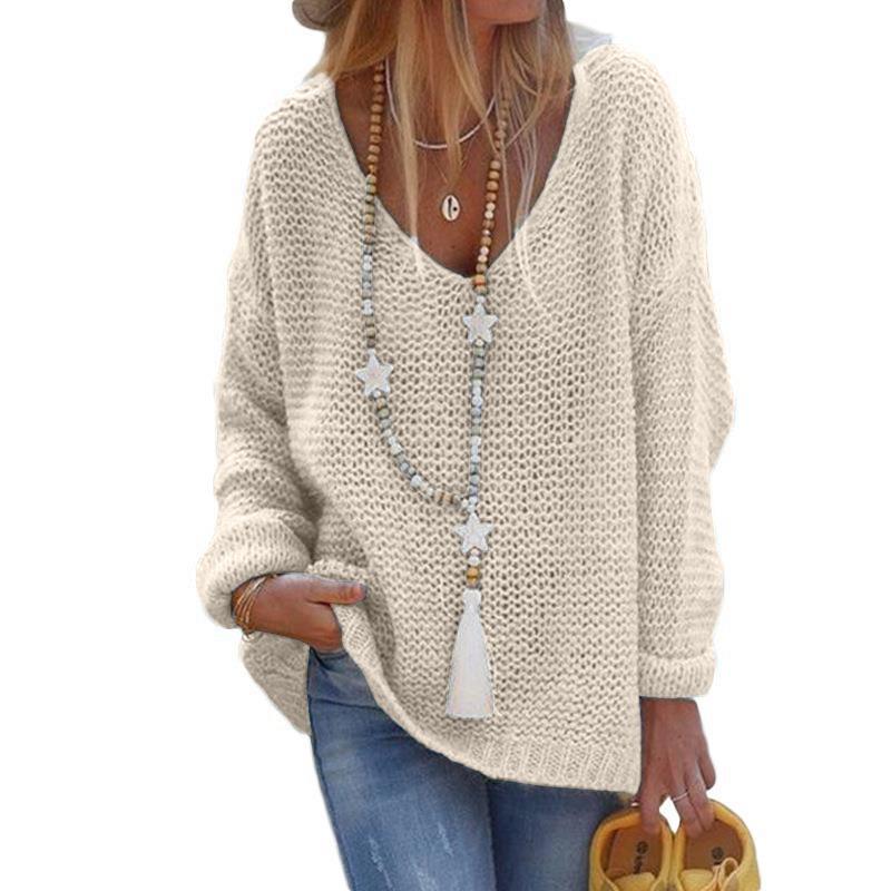 Women S V Neck Long Sleeve Knit Sweater Plus Size Casual Top
