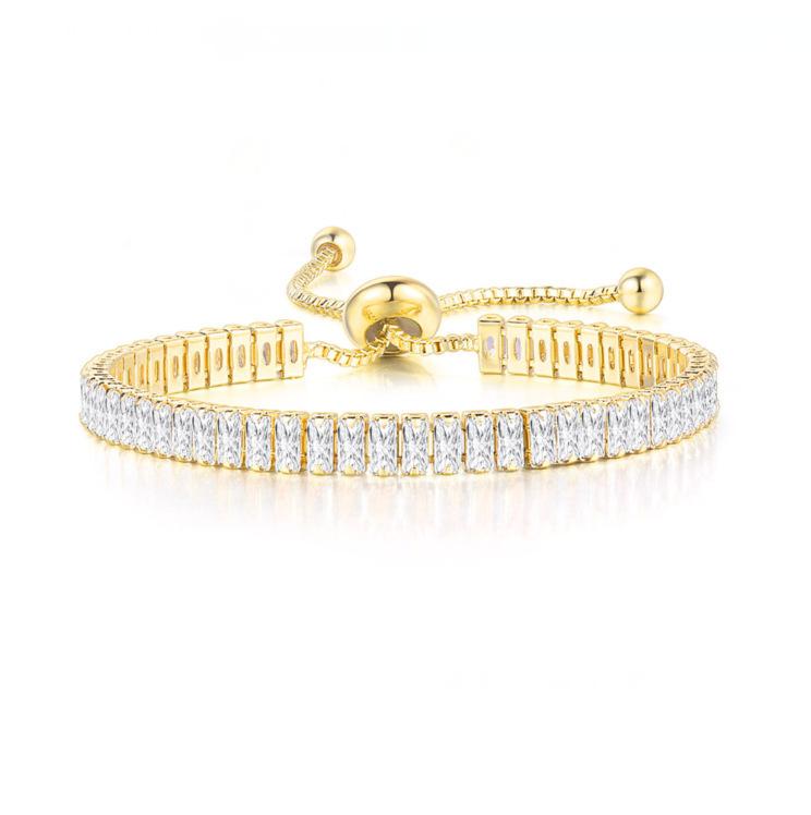 Popular Color Zircon Bracelet 2 * 4Mm Single Row Rectangular Full Diamond Adjustable Tennis Chain