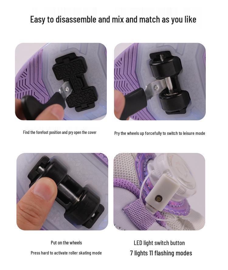 Wiederaufladbare LED-Leucht-Rollschuhe für Kinder mit vier Rädern