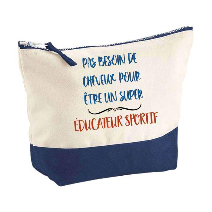 Pochette fond bleu Éducateur Sportif pas besoin de Cheveux - Cadeau Original Trousse Grand Format