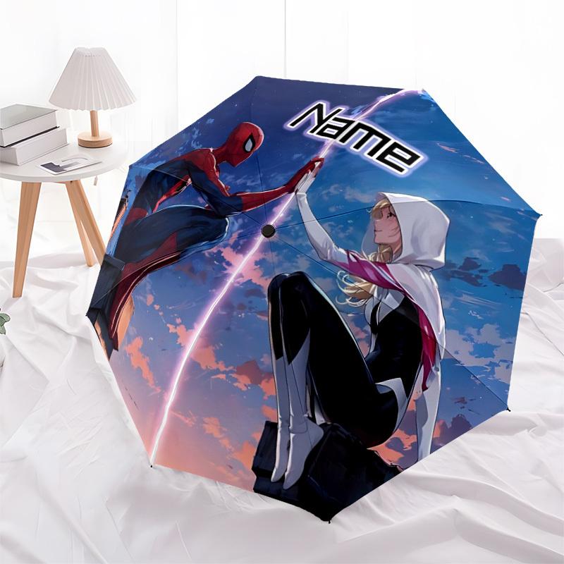 1pc SpiderMan and SpiderGwen Custom Name Automatic Folding Umbrella, Durable Plastic & Iron, Lightweight for Outdoor Daily Use S1230025