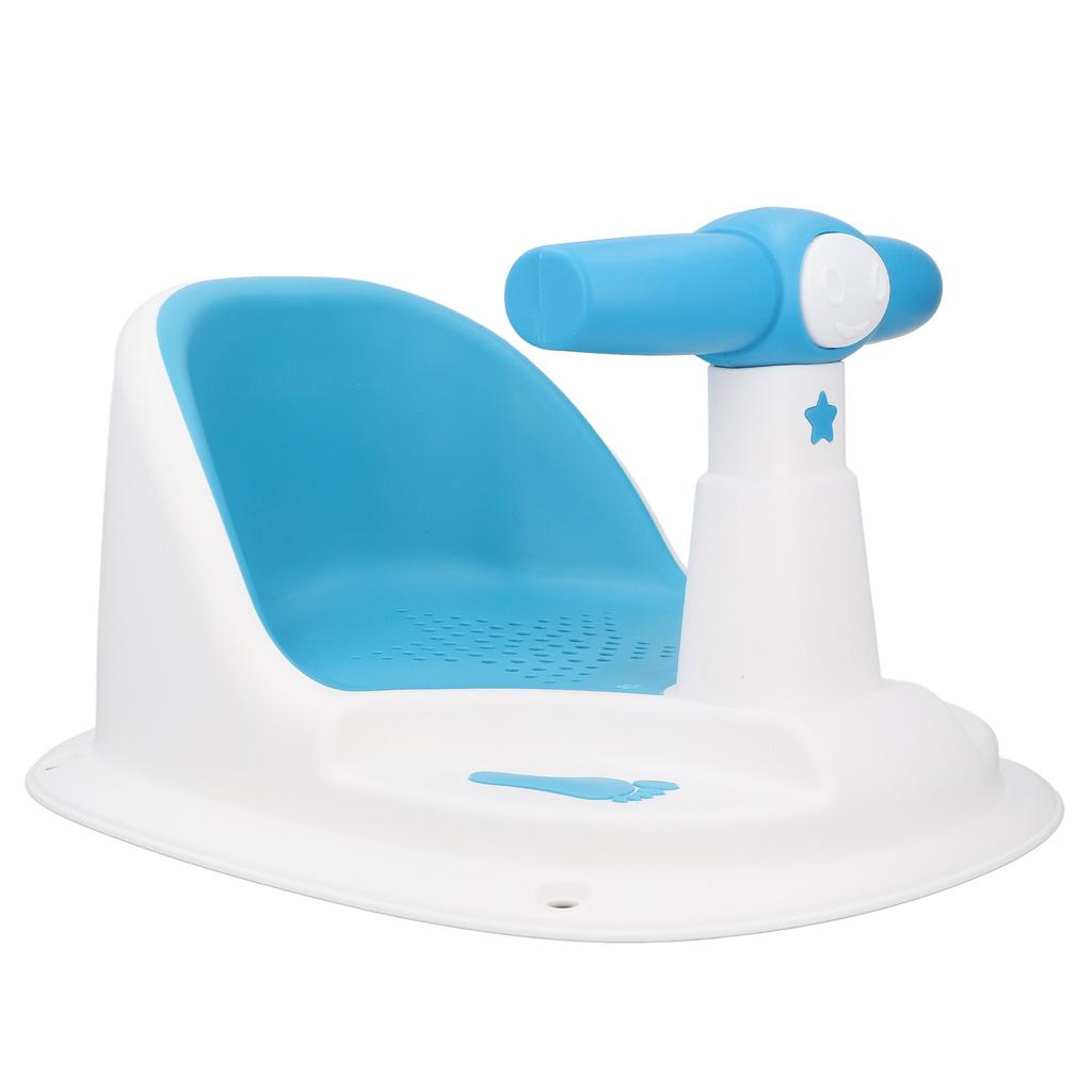 Infant Bath Seat with Backrest Strong Suction Cup Ergonomic Anti Slip Baby Shower Chair Blue White