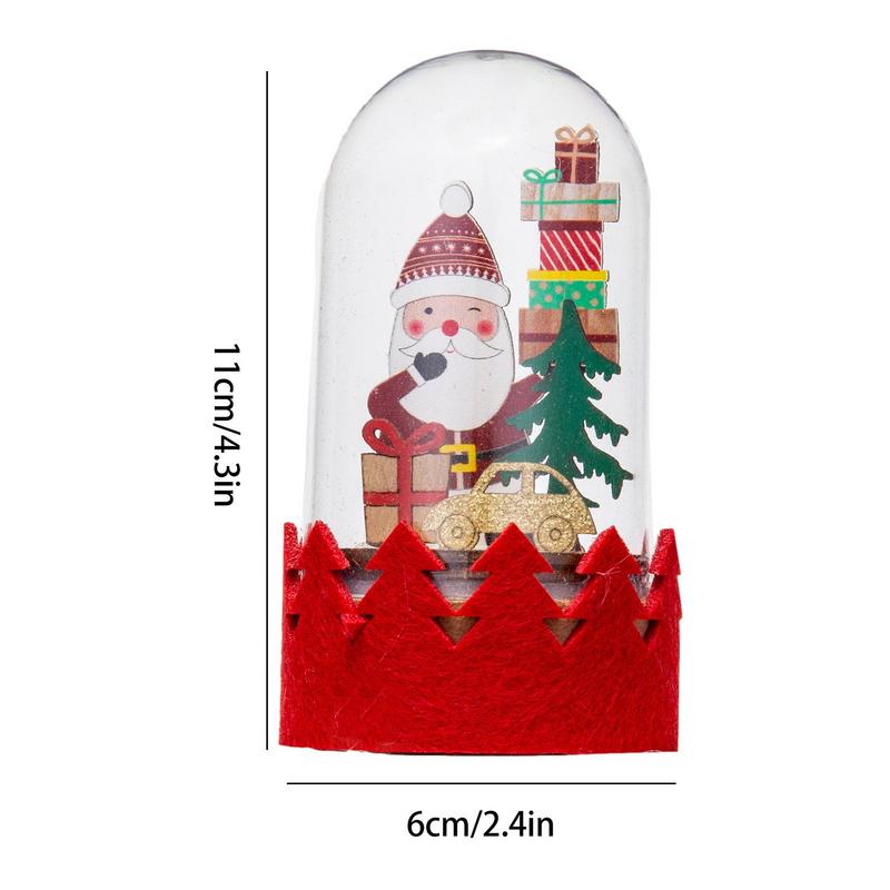Christmas Glass Ball Decorative Miniature Nutcracker Snowman Globe LED Glowing Wooden Ornament Kids Xmas Snow Globe Gifts