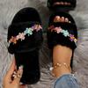 Fashion Embroidery Buttery Fur Slippers for Women Black Faux Fur Cotton Slippers Woman Winter 2025 Indoor Slip On Flat Heel Slides Mujer