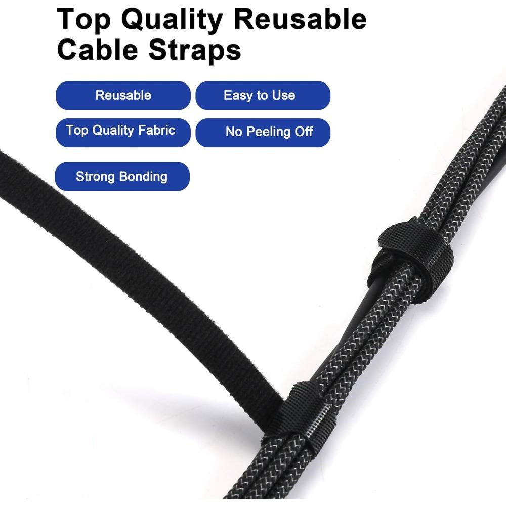 Releasable Cable Ties Durable and Soft Nylon Strap Reusable Velcro Cable Ties Organizer Tool Velcro Self-Adhesive Tapes