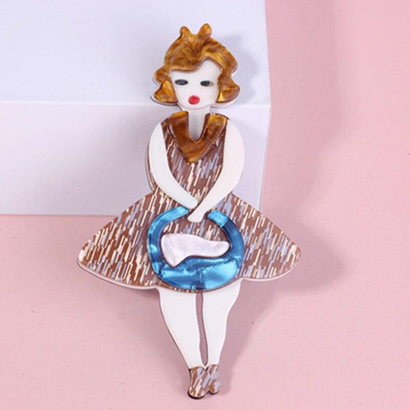 Blucome Fashion Acrylic Figure Broochfor Women Girls Coat  Hijab Pins