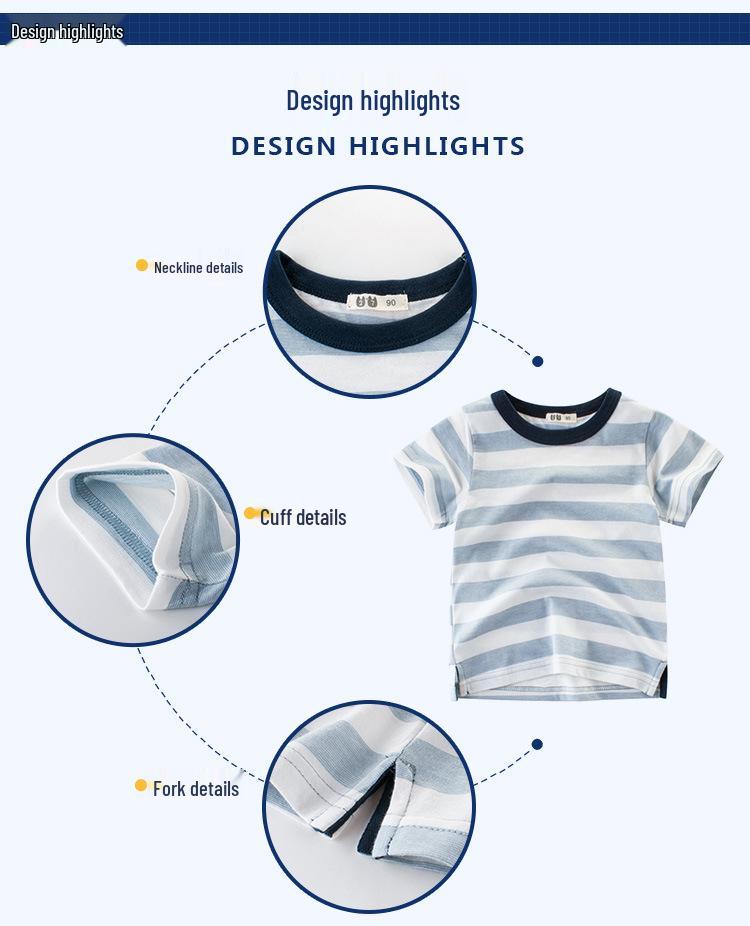 Korean-Style Boys' Striped Short Sleeve Summer T-Shirt - Trendy New Arrivals for Kids